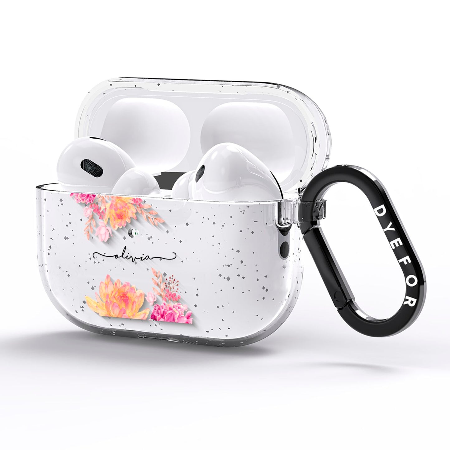 Personalised Dahlia Flowers AirPods Pro Glitter Case Side Image