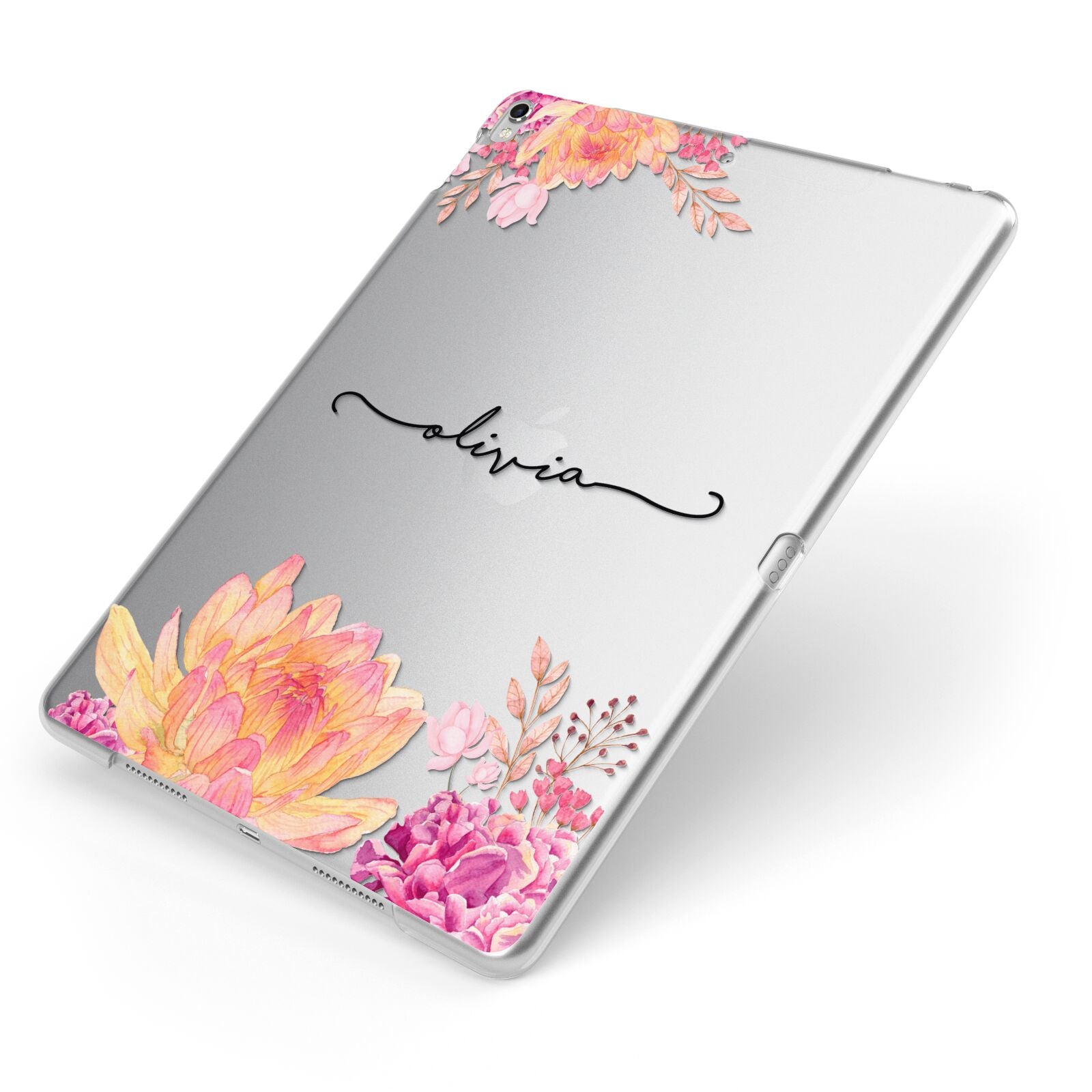 Personalised Dahlia Flowers Apple iPad Case on Silver iPad Side View