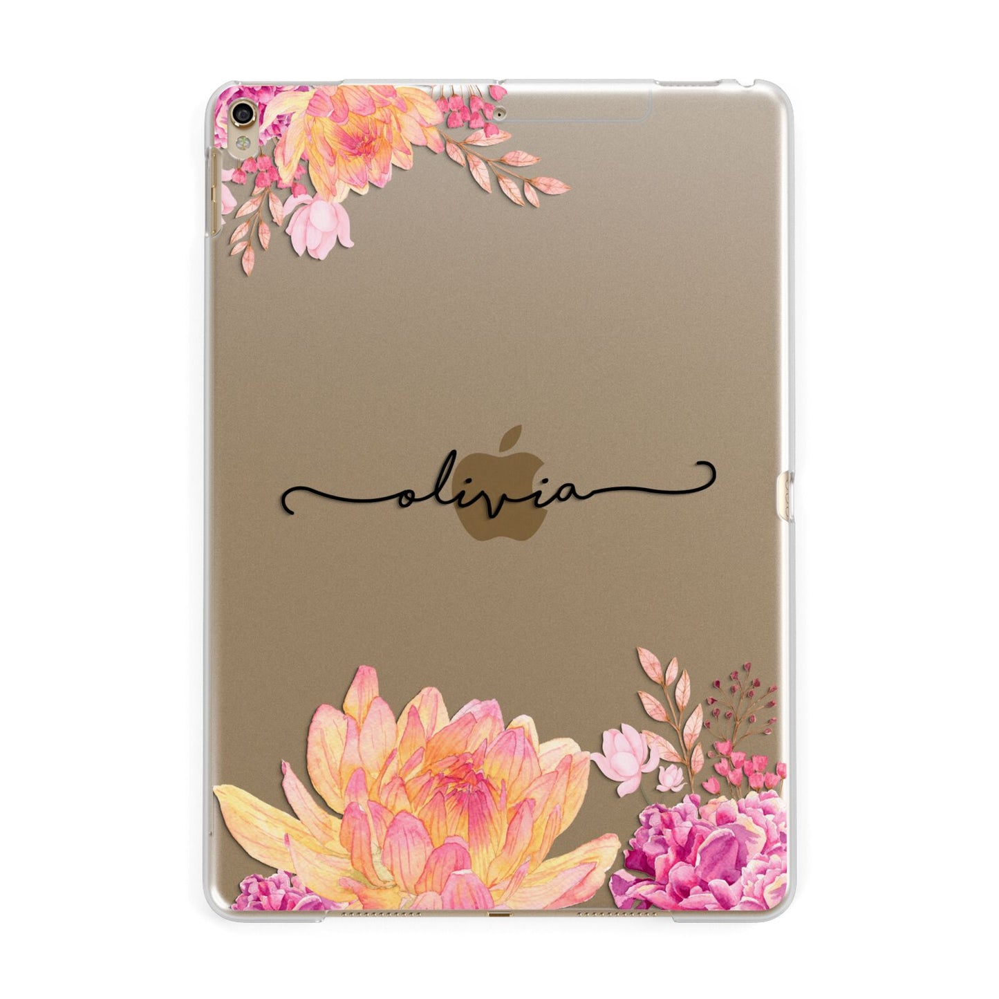 Personalised Dahlia Flowers Apple iPad Gold Case