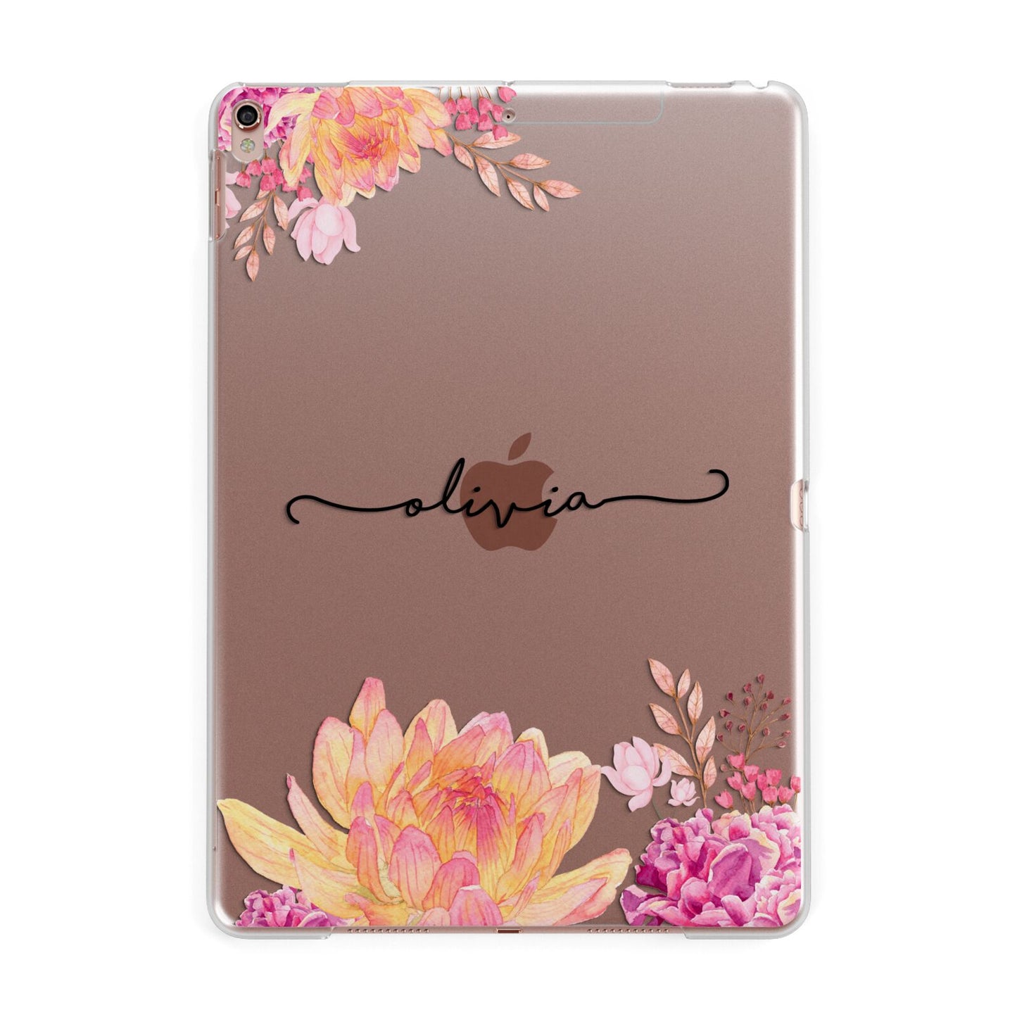 Personalised Dahlia Flowers Apple iPad Rose Gold Case