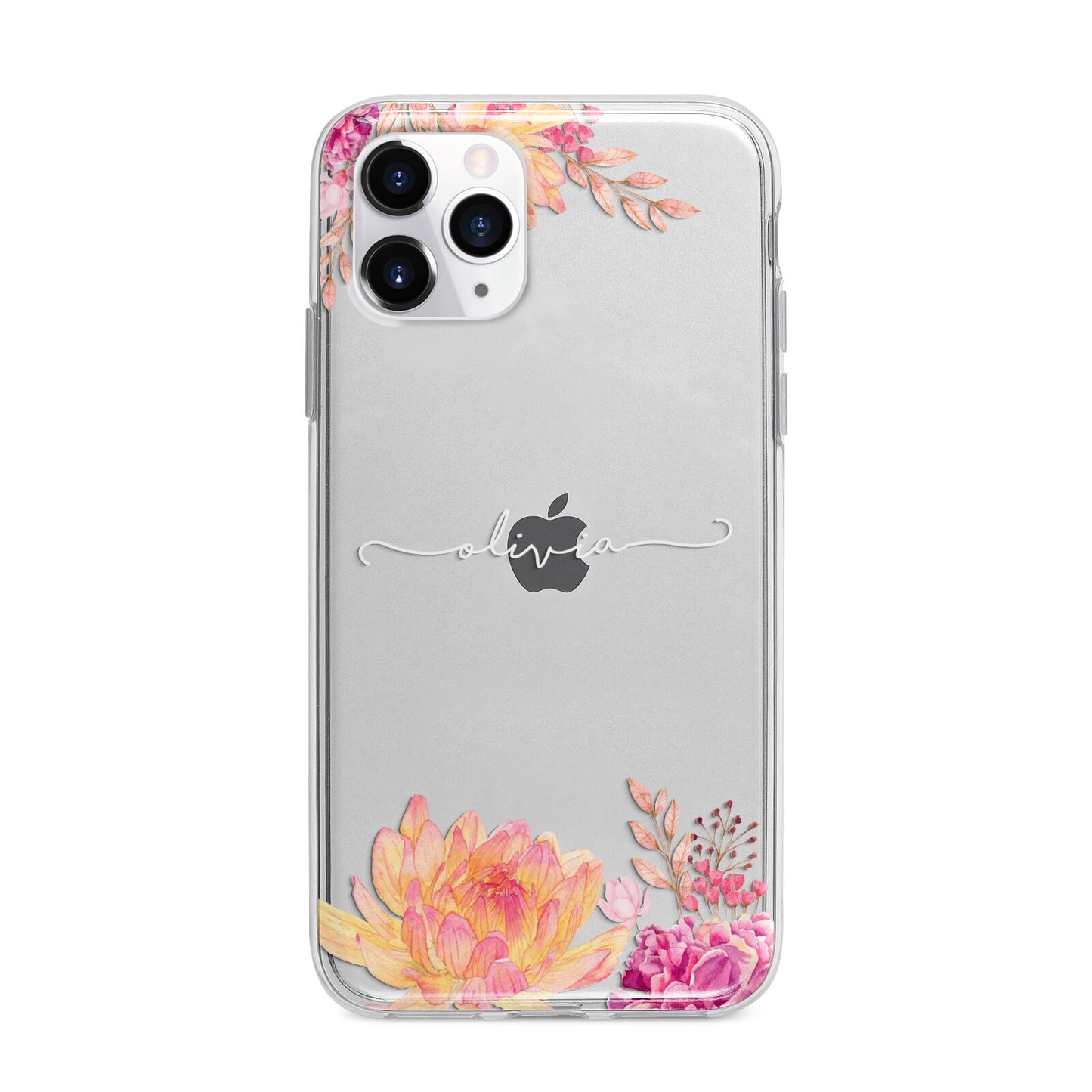 Personalised Dahlia Flowers Apple iPhone 11 Pro in Silver with Bumper Case