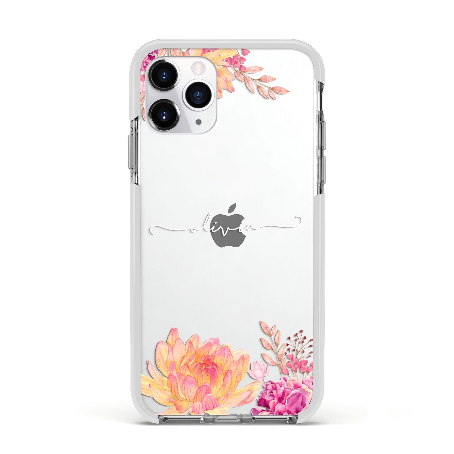 Personalised Dahlia Flowers Apple iPhone 11 Pro in Silver with White Impact Case