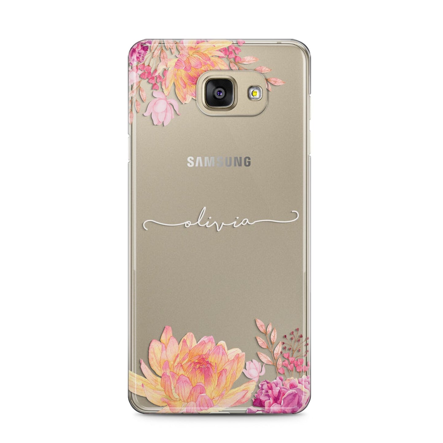 Personalised Dahlia Flowers Samsung Galaxy A5 2016 Case on gold phone