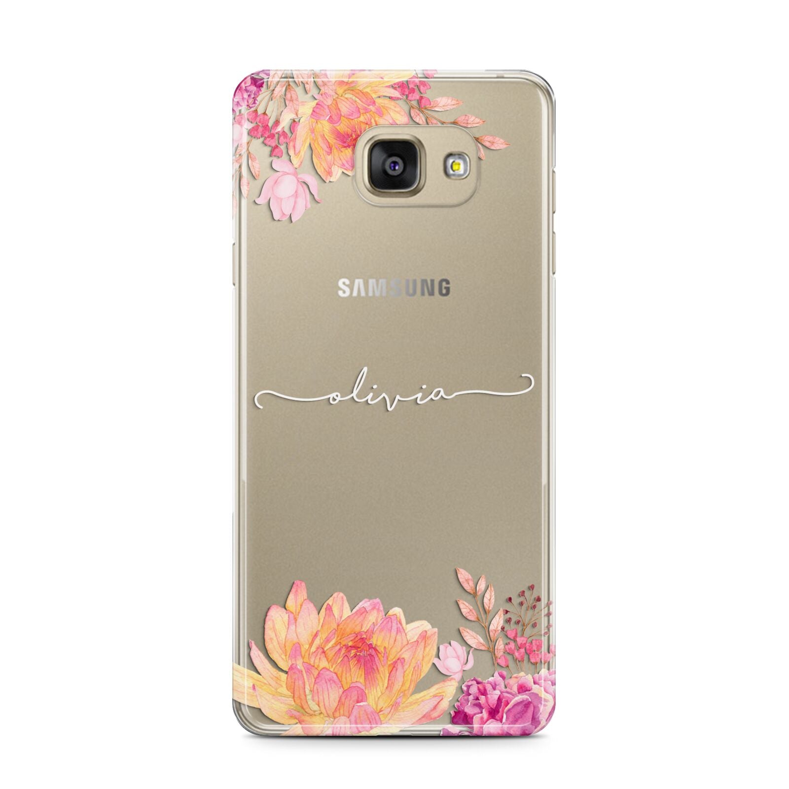 Personalised Dahlia Flowers Samsung Galaxy A7 2016 Case on gold phone