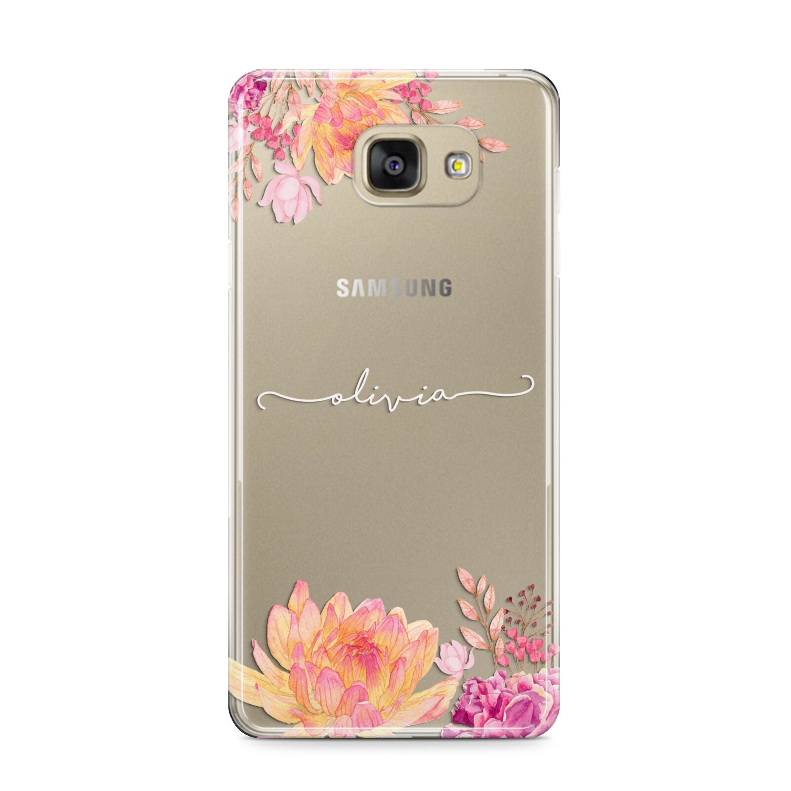 Personalised Dahlia Flowers Samsung Galaxy A9 2016 Case on gold phone