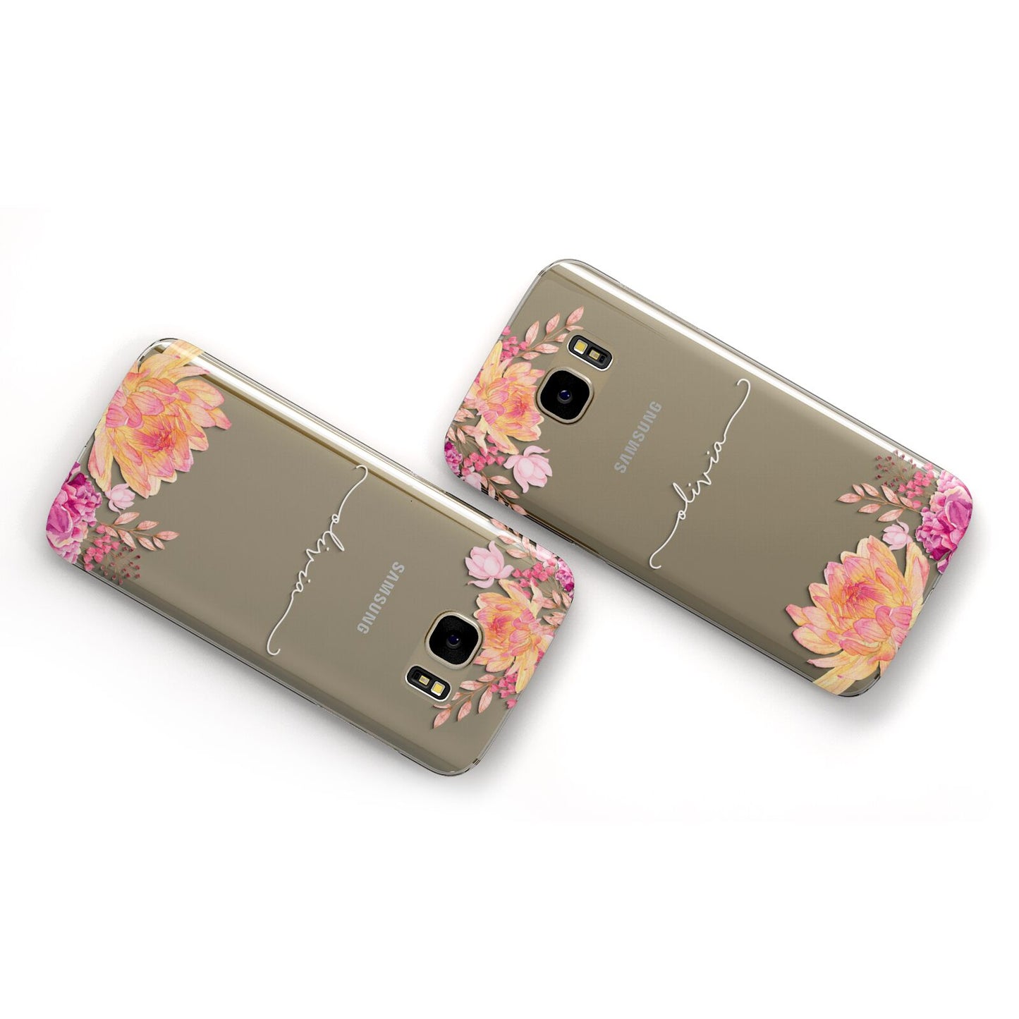 Personalised Dahlia Flowers Samsung Galaxy Case Flat Overview