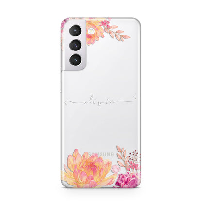 Personalised Dahlia Flowers Samsung S21 Case