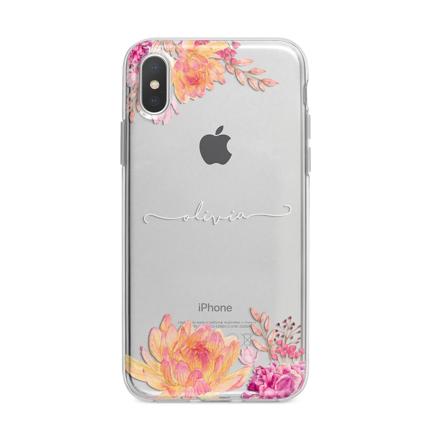 Personalised Dahlia Flowers iPhone X Bumper Case on Silver iPhone Alternative Image 1