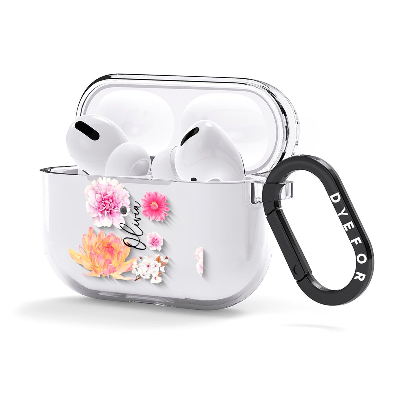 Personalised Dahlia Pink AirPods Clear Case 3rd Gen Side Image