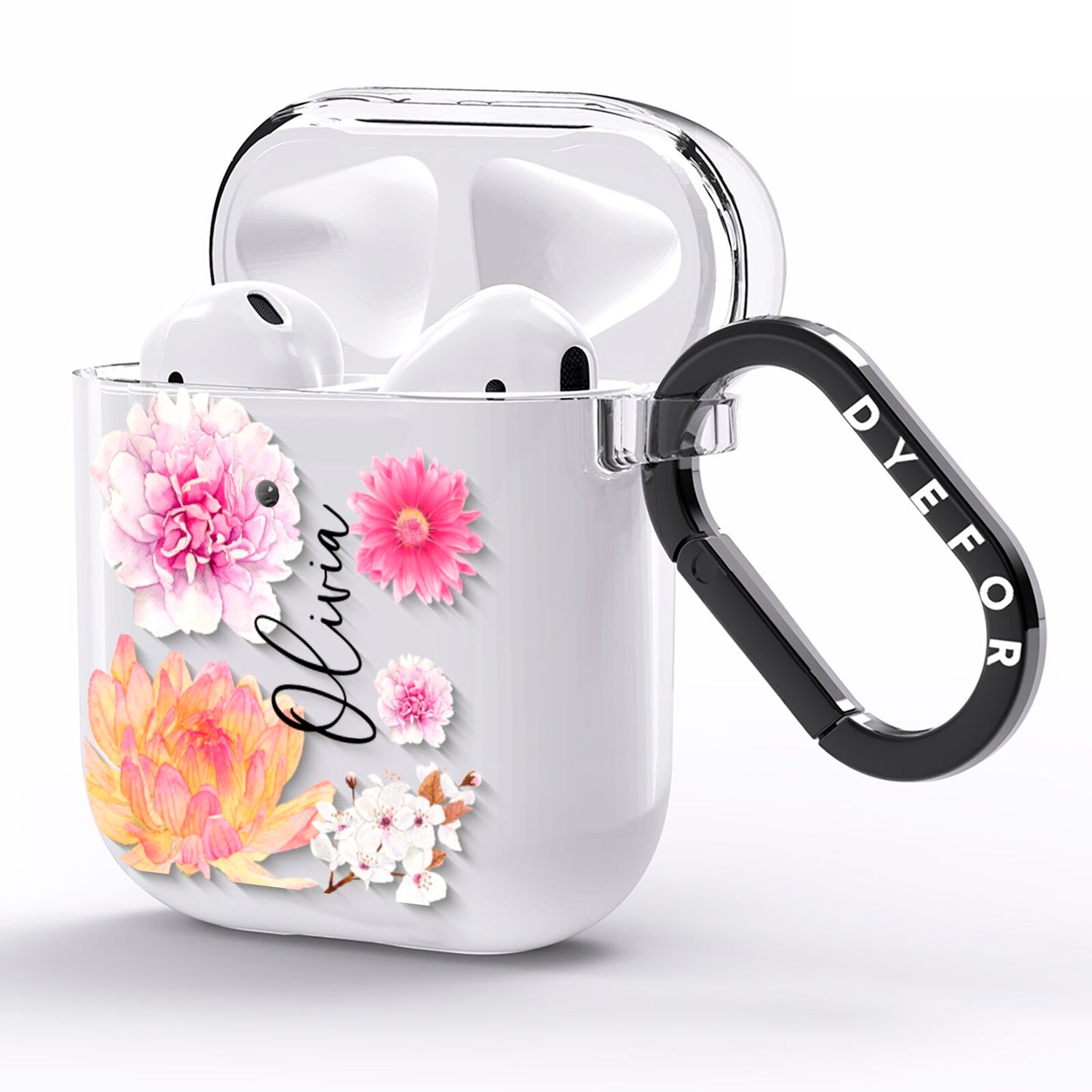 Personalised Dahlia Pink AirPods Clear Case Side Image