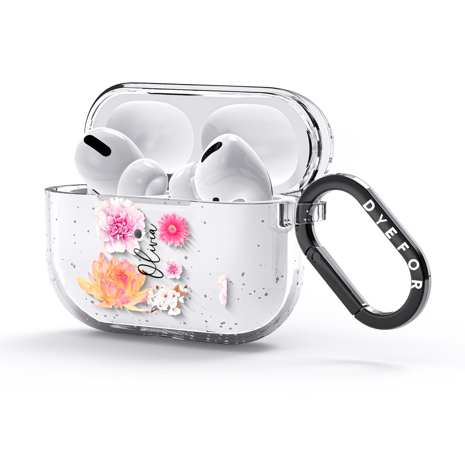 Personalised Dahlia Pink AirPods Glitter Case 3rd Gen Side Image