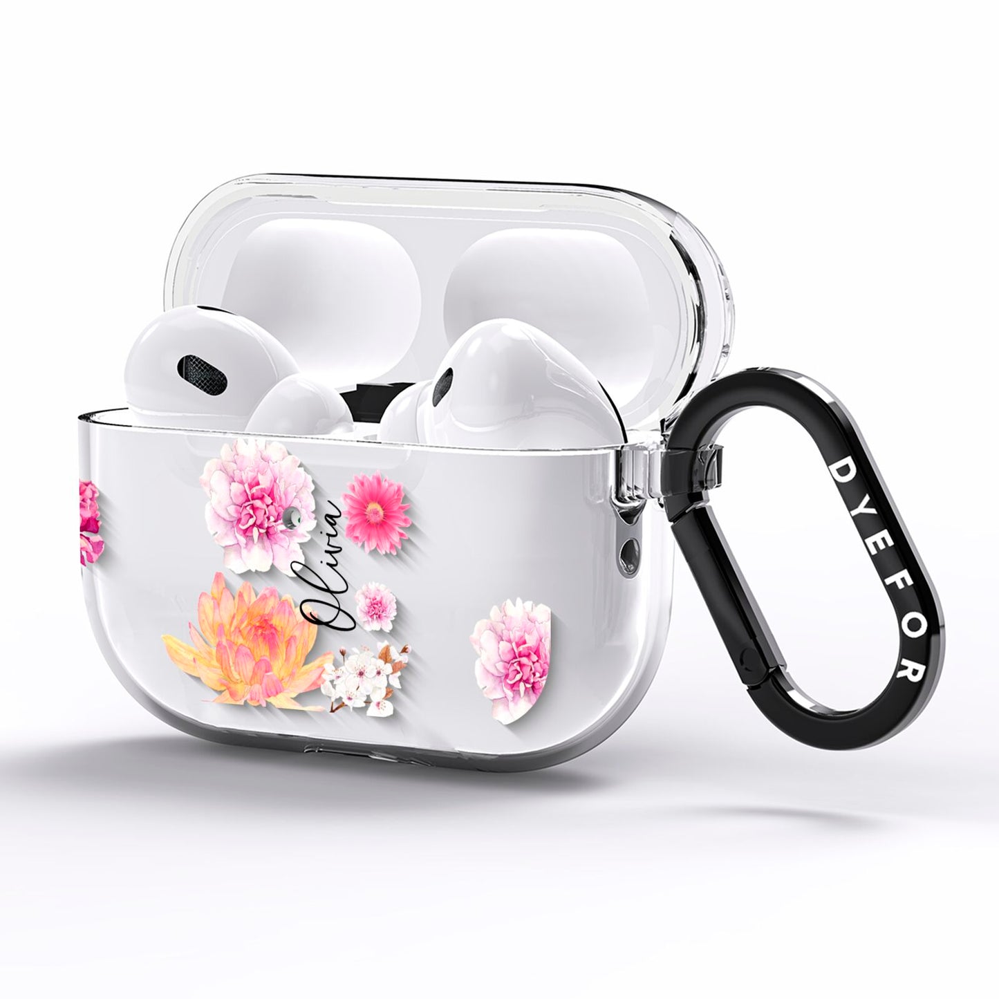 Personalised Dahlia Pink AirPods Pro Clear Case Side Image