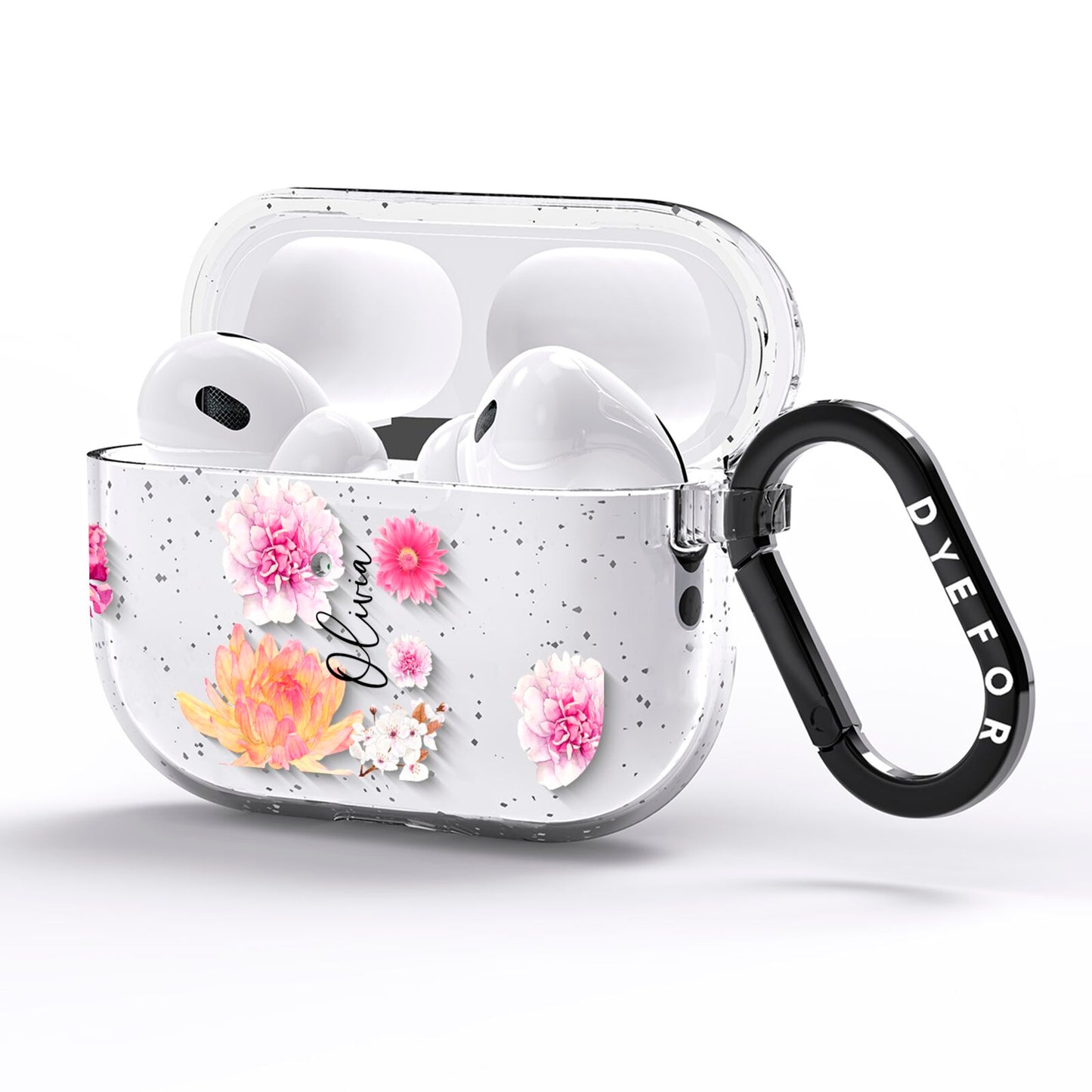 Personalised Dahlia Pink AirPods Pro Glitter Case Side Image