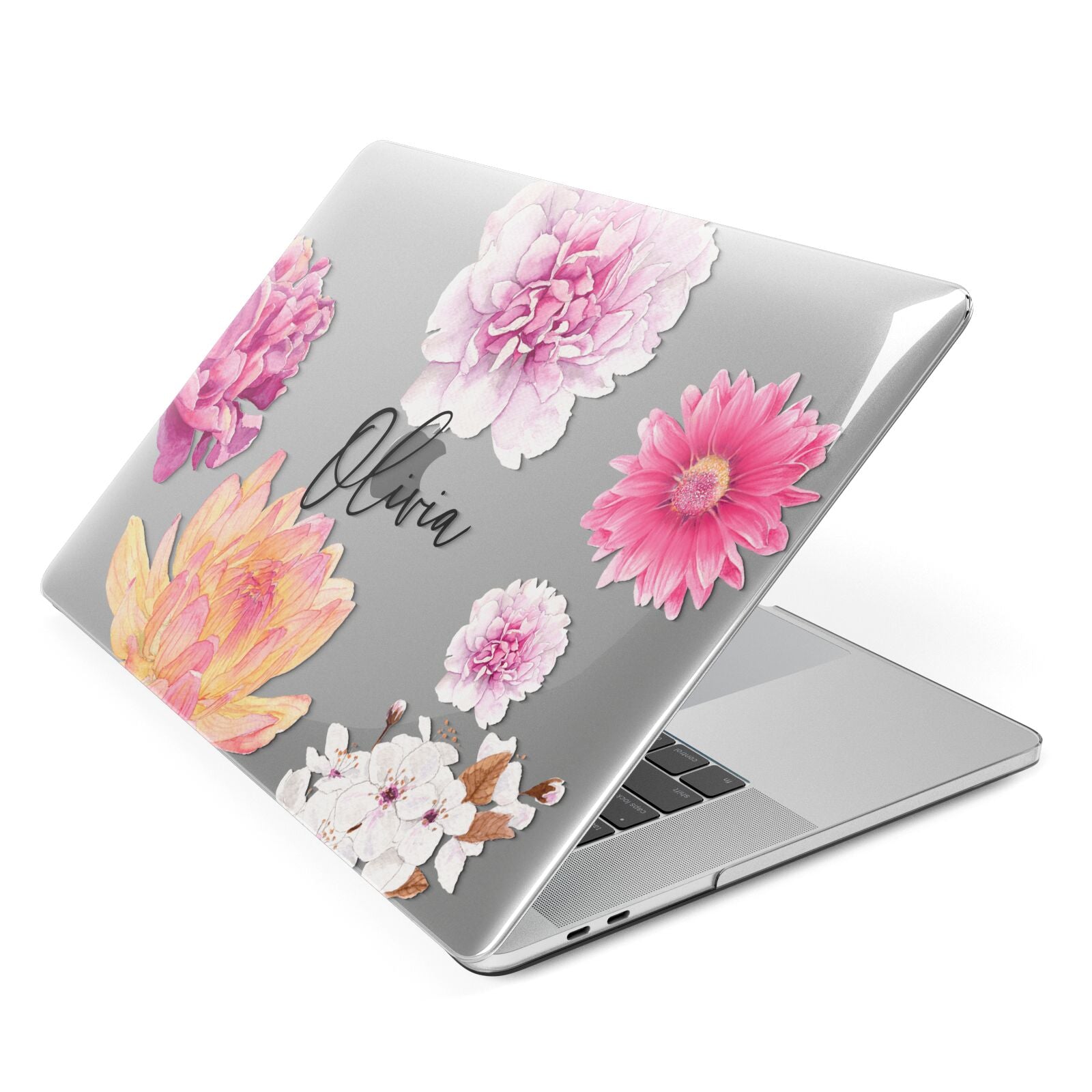 Personalised Dahlia Pink Apple MacBook Case Side View