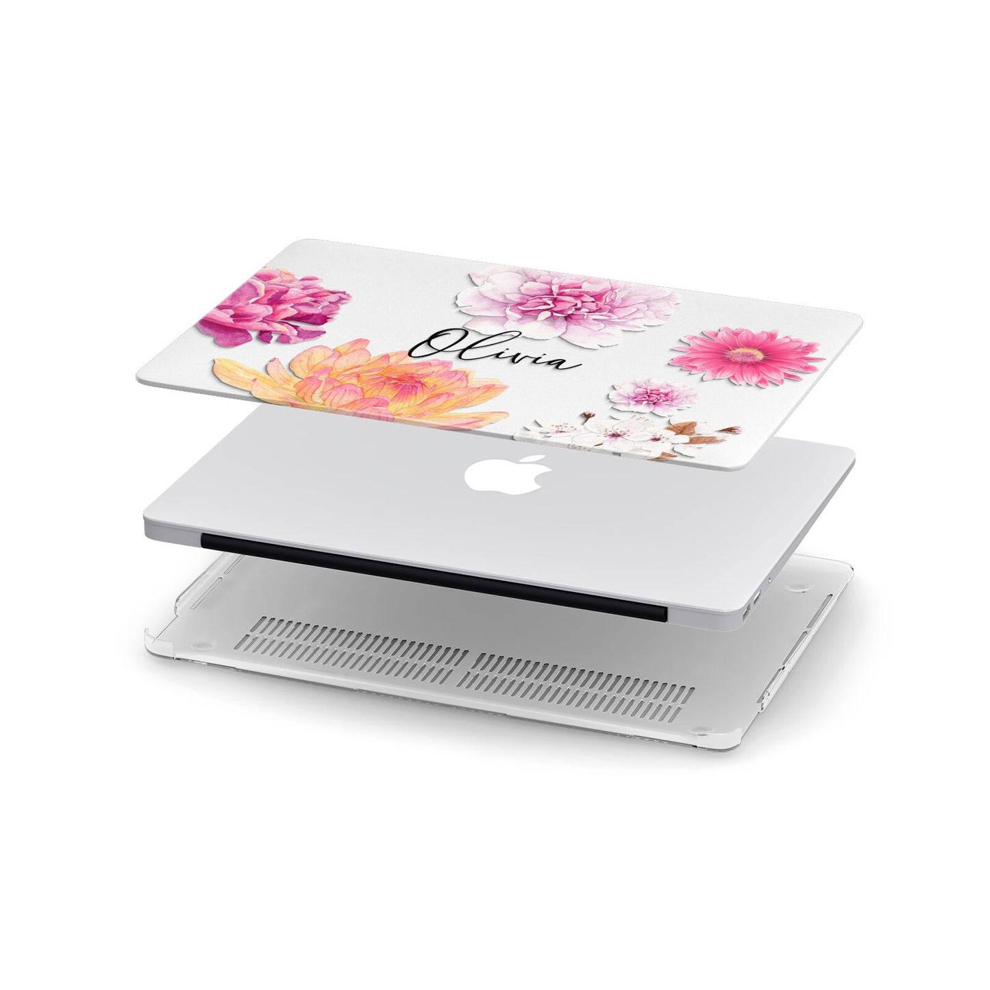 Personalised Dahlia Pink Apple MacBook Case in Detail