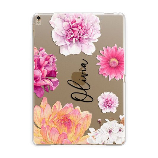 Personalised Dahlia Pink Apple iPad Gold Case