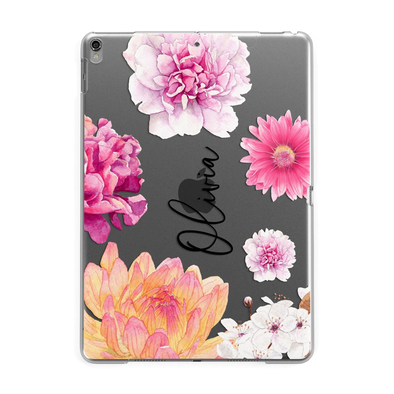 Personalised Dahlia Pink Apple iPad Grey Case