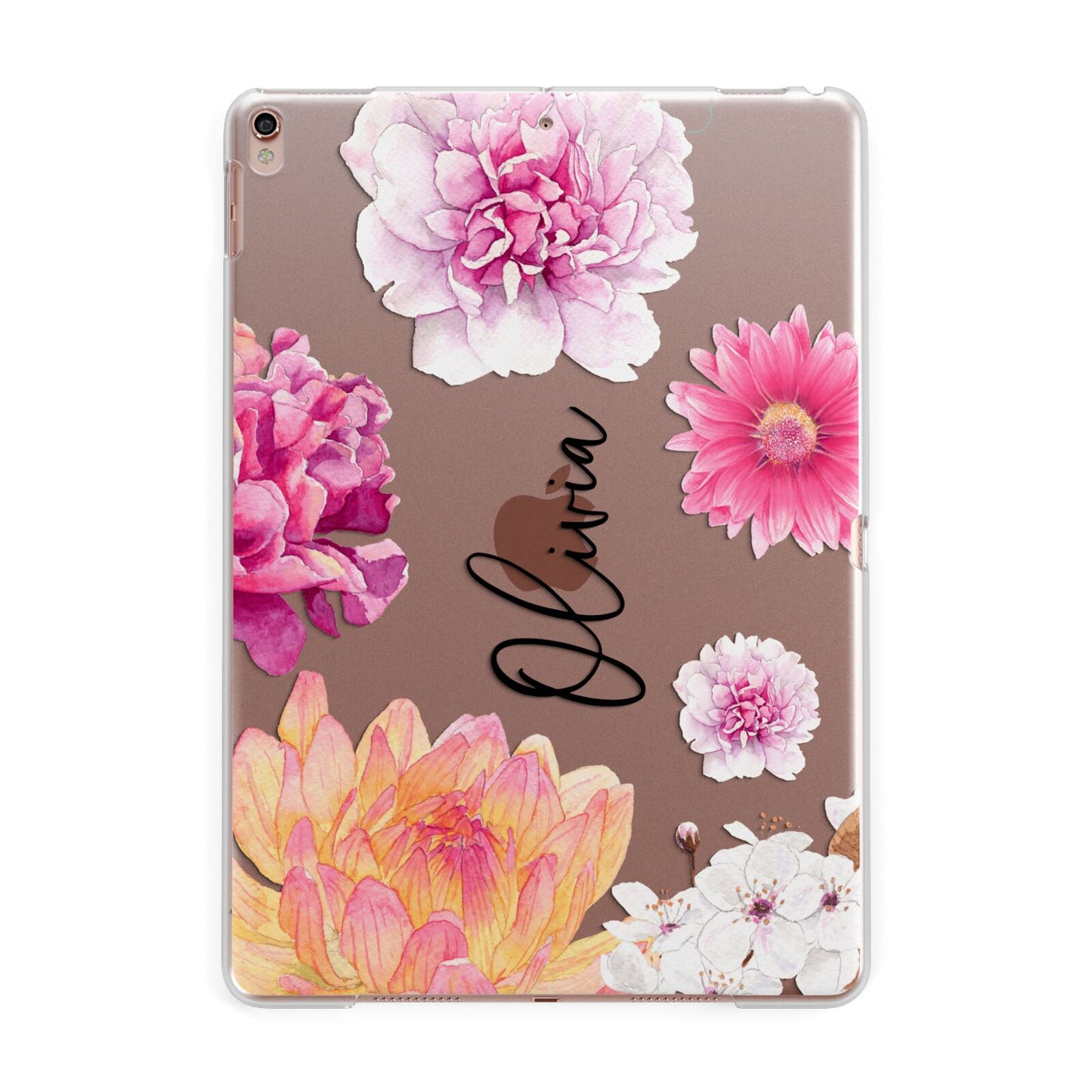 Personalised Dahlia Pink Apple iPad Rose Gold Case