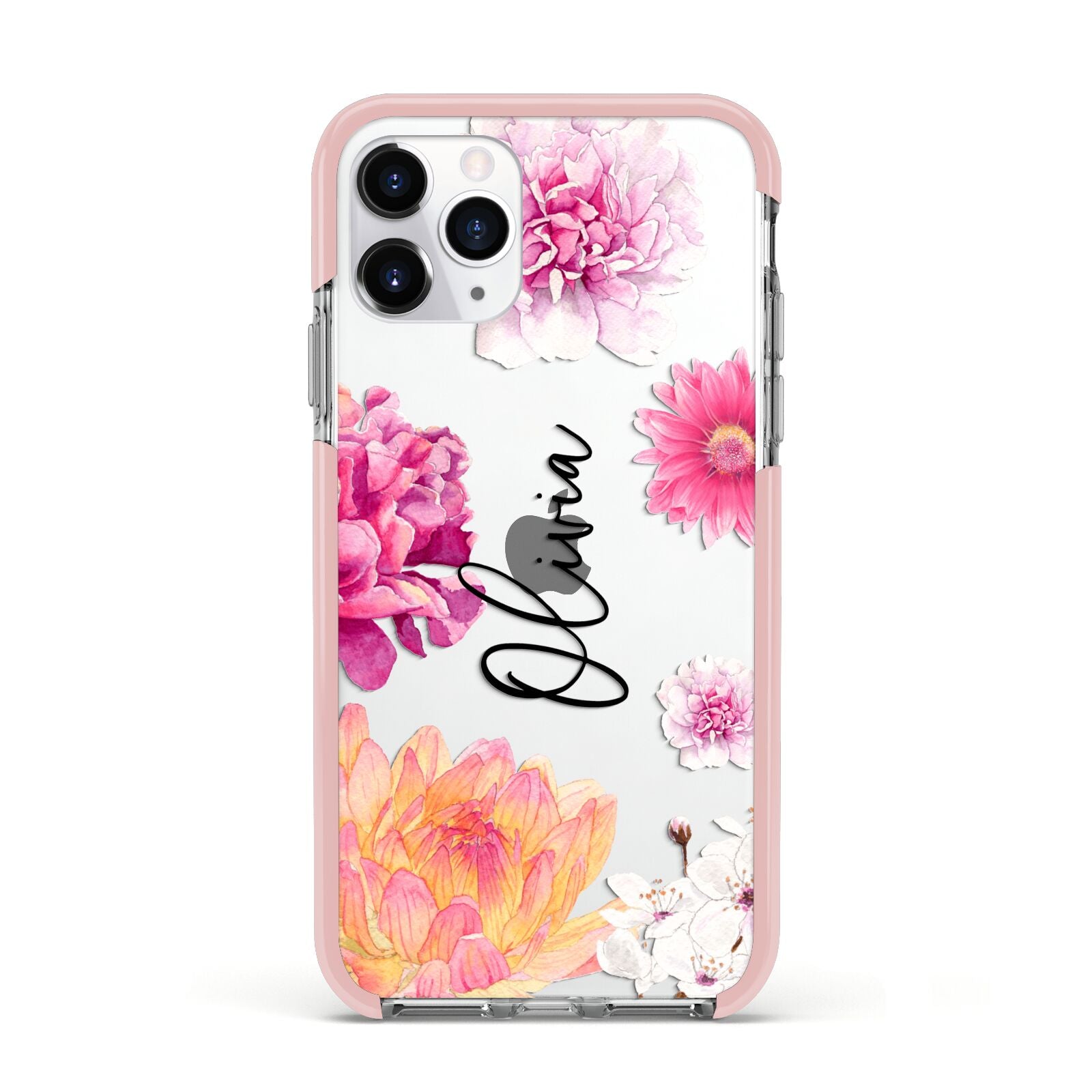 Personalised Dahlia Pink Apple iPhone 11 Pro in Silver with Pink Impact Case