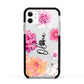 Personalised Dahlia Pink Apple iPhone 11 in White with Black Impact Case