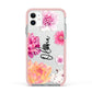 Personalised Dahlia Pink Apple iPhone 11 in White with Pink Impact Case