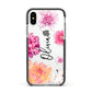 Personalised Dahlia Pink Apple iPhone Xs Impact Case Black Edge on Silver Phone