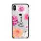 Personalised Dahlia Pink Apple iPhone Xs Max Impact Case Black Edge on Silver Phone