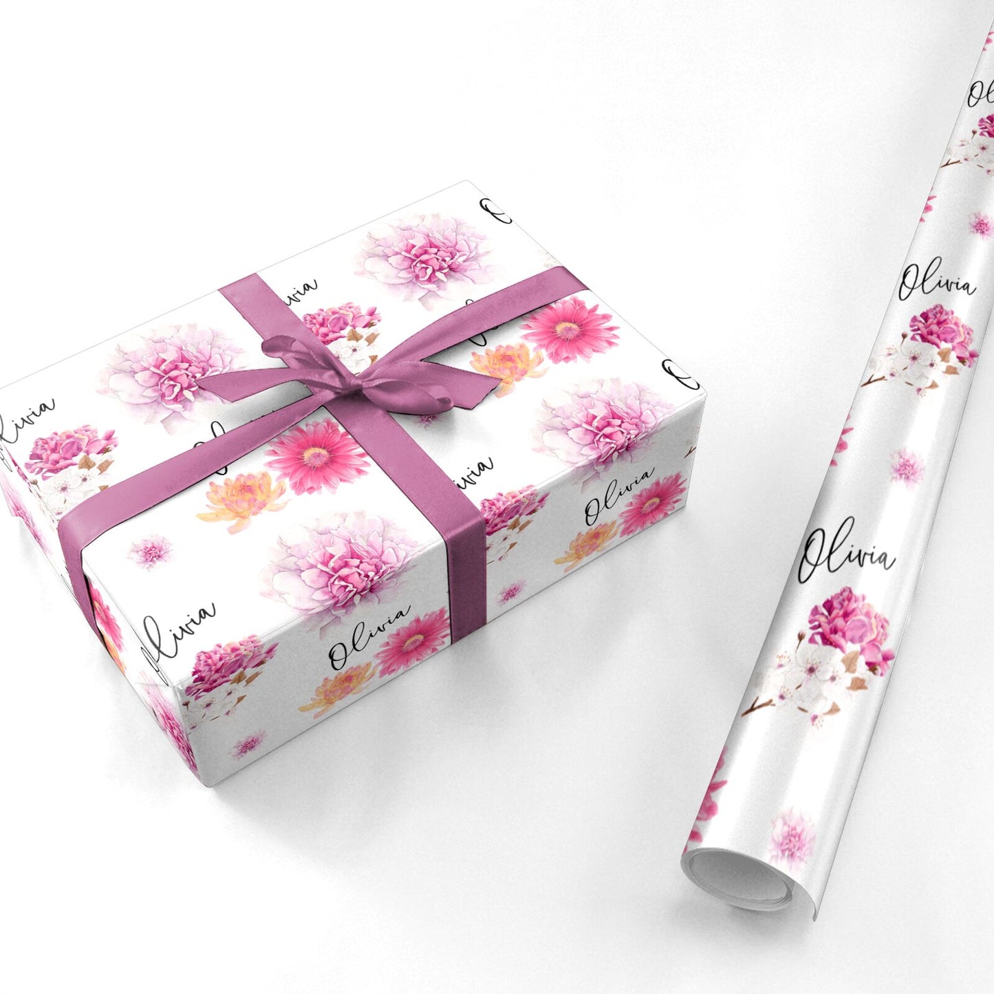 Personalised Dahlia Pink Personalised Wrapping Paper