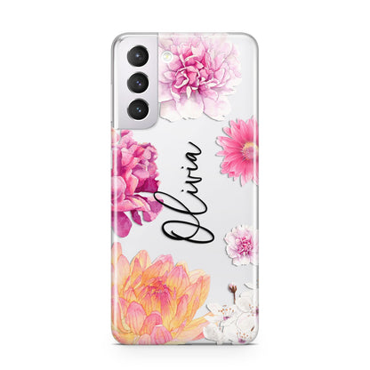 Personalised Dahlia Pink Samsung S21 Case