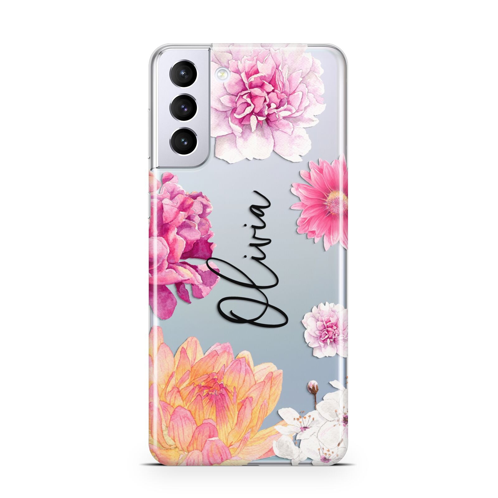 Personalised Dahlia Pink Samsung S21 Plus Case