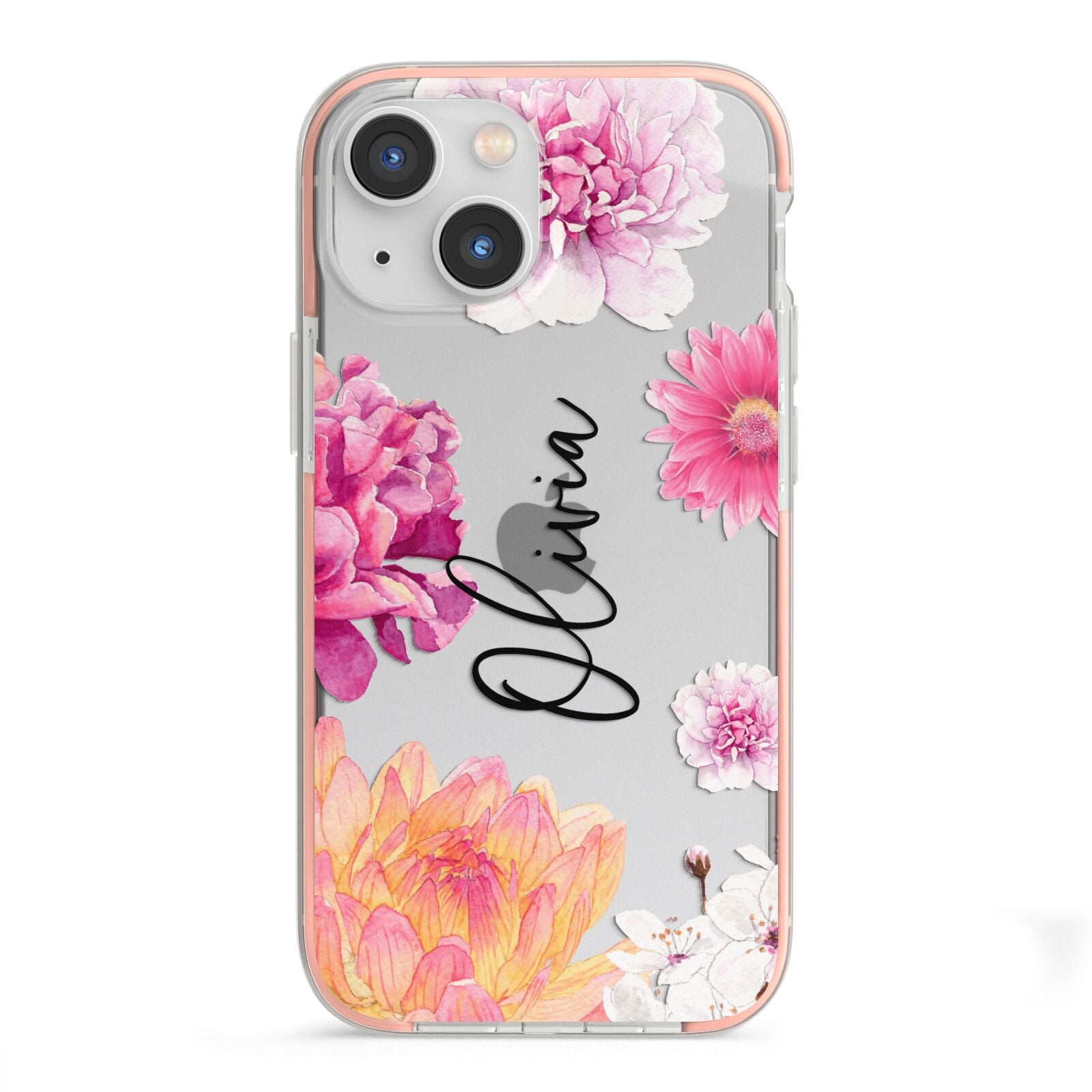 Personalised Dahlia Pink iPhone 13 Mini TPU Impact Case with Pink Edges