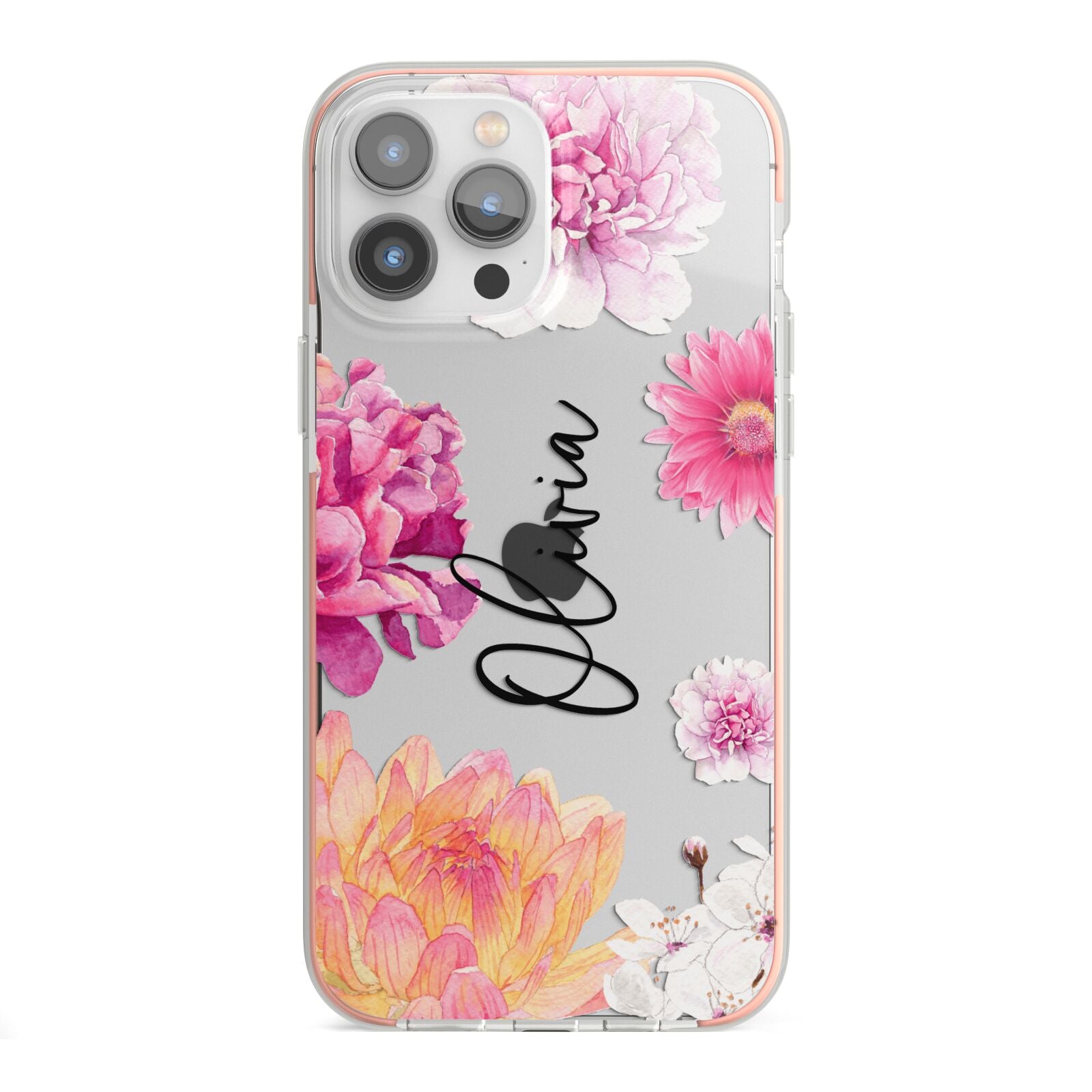 Personalised Dahlia Pink iPhone 13 Pro Max TPU Impact Case with Pink Edges