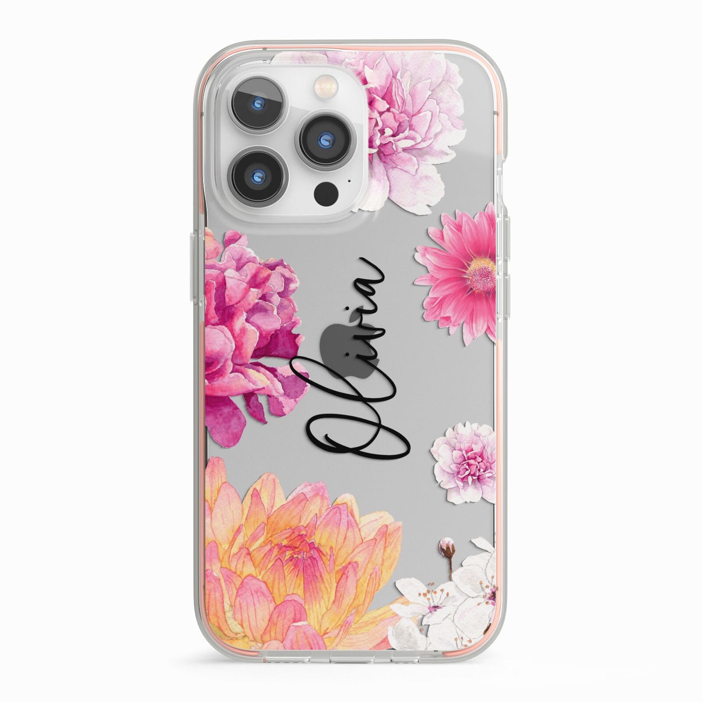 Personalised Dahlia Pink iPhone 13 Pro TPU Impact Case with Pink Edges