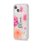 Personalised Dahlia Pink iPhone 14 Clear Tough Case Starlight Angled Image