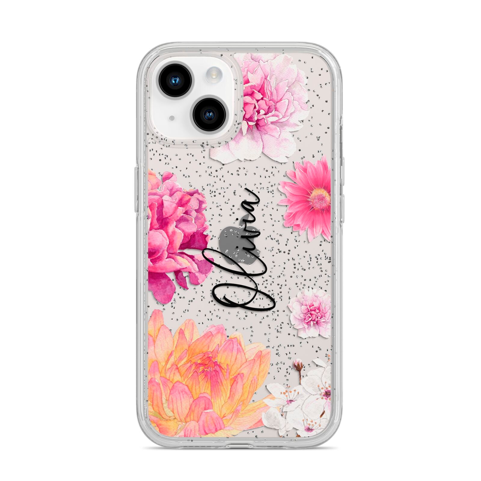 Personalised Dahlia Pink iPhone 14 Glitter Tough Case Starlight