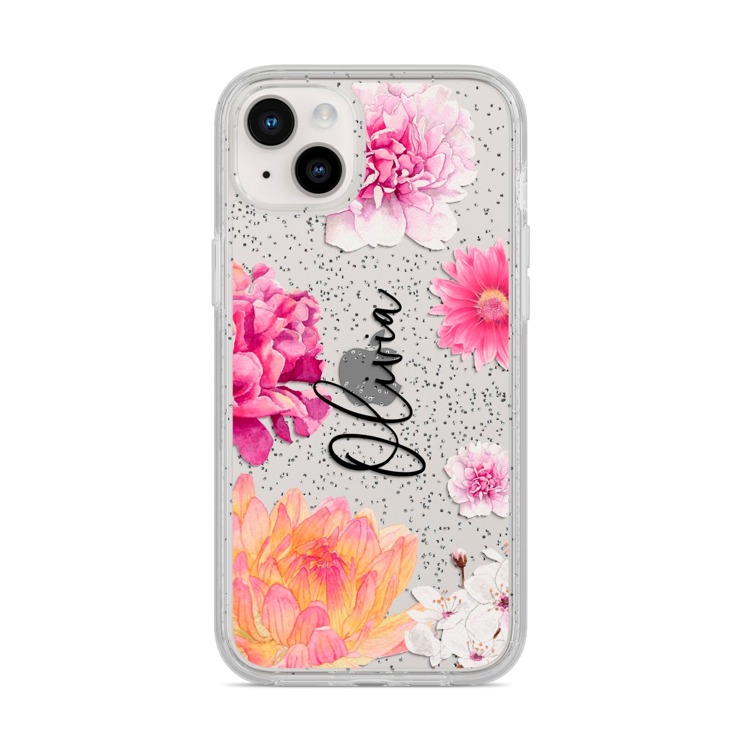 Personalised Dahlia Pink iPhone 14 Plus Glitter Tough Case Starlight