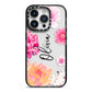 Personalised Dahlia Pink iPhone 14 Pro Black Impact Case on Silver phone