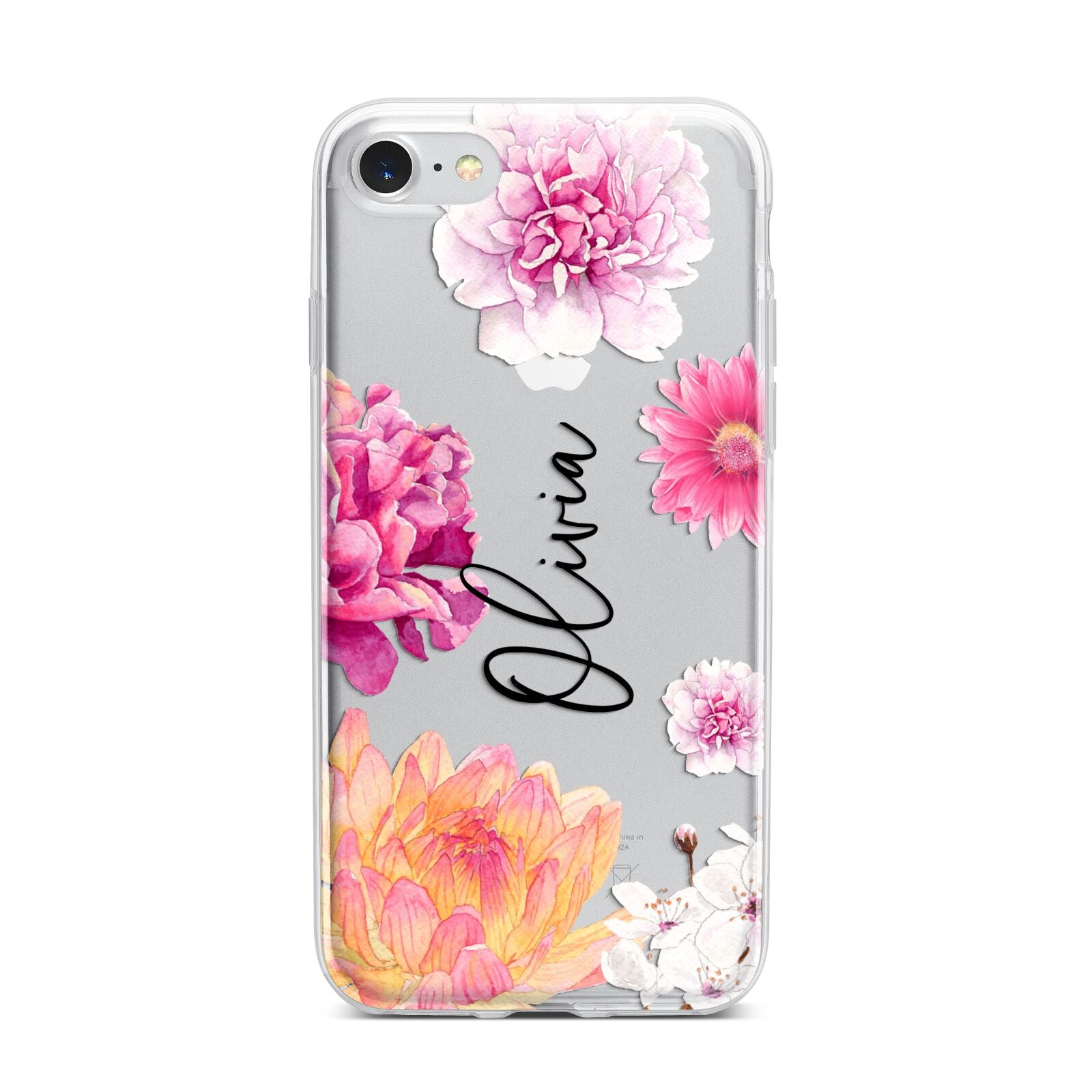 Personalised Dahlia Pink iPhone 7 Bumper Case on Silver iPhone