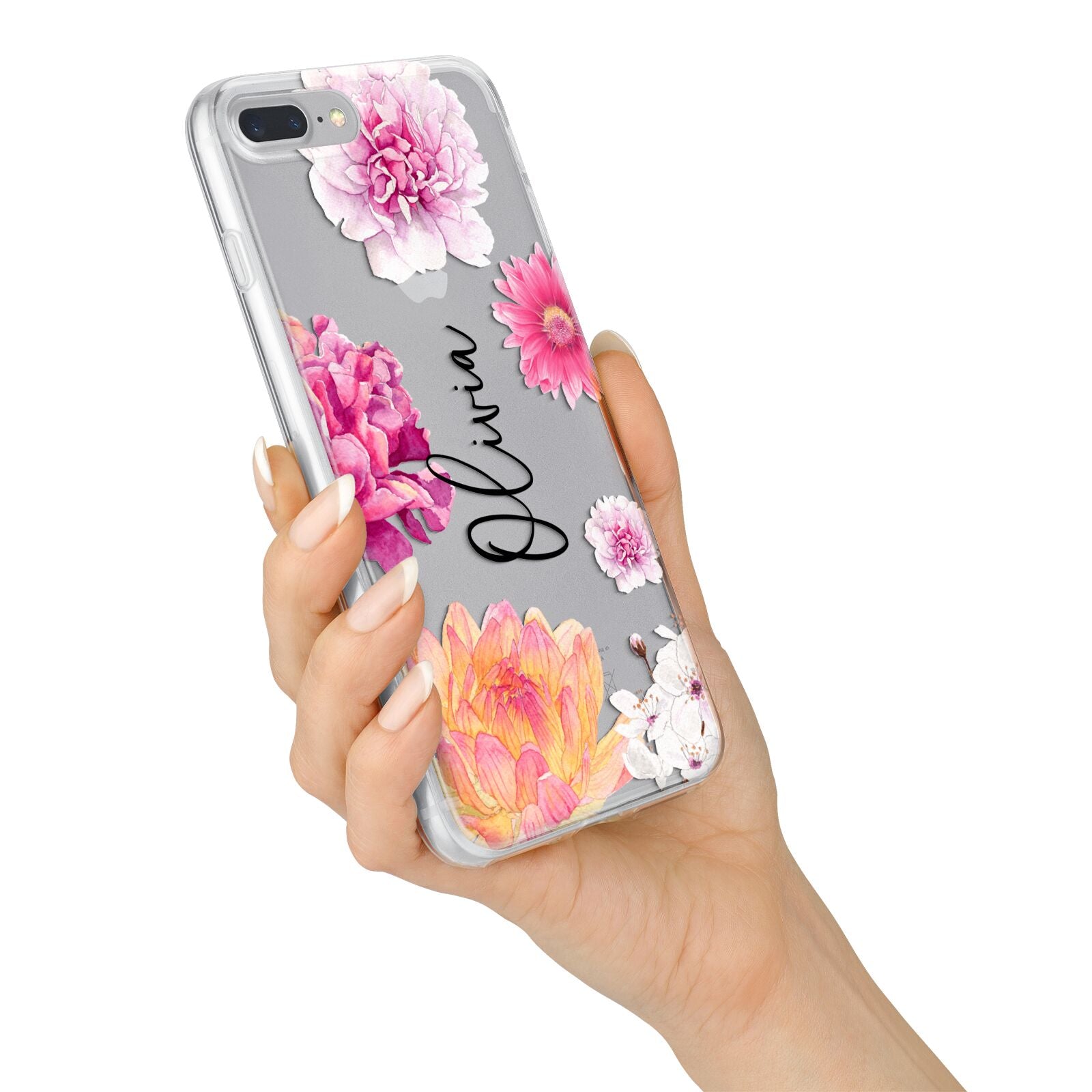 Personalised Dahlia Pink iPhone 7 Plus Bumper Case on Silver iPhone Alternative Image