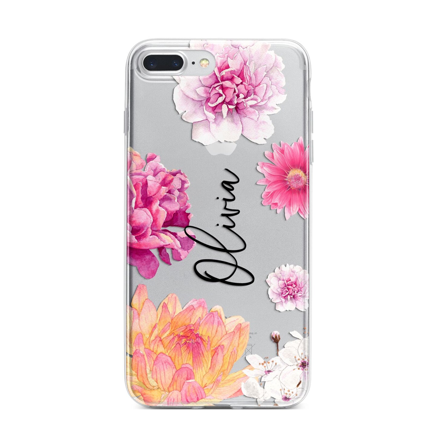 Personalised Dahlia Pink iPhone 7 Plus Bumper Case on Silver iPhone