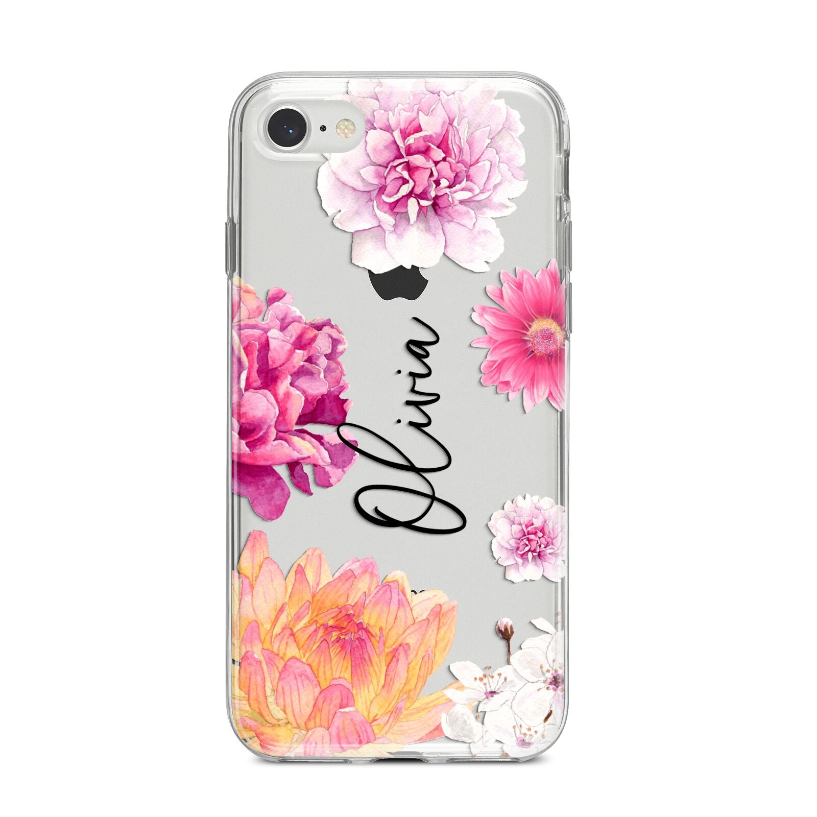 Personalised Dahlia Pink iPhone 8 Bumper Case on Silver iPhone