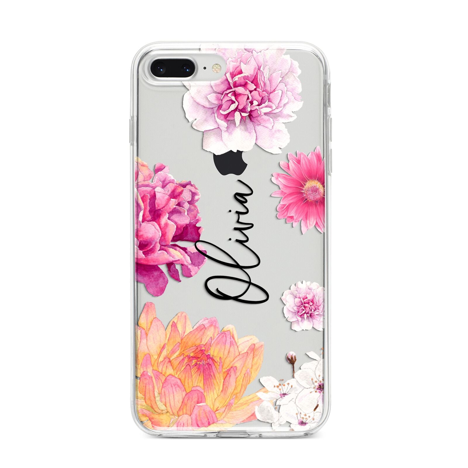 Personalised Dahlia Pink iPhone 8 Plus Bumper Case on Silver iPhone