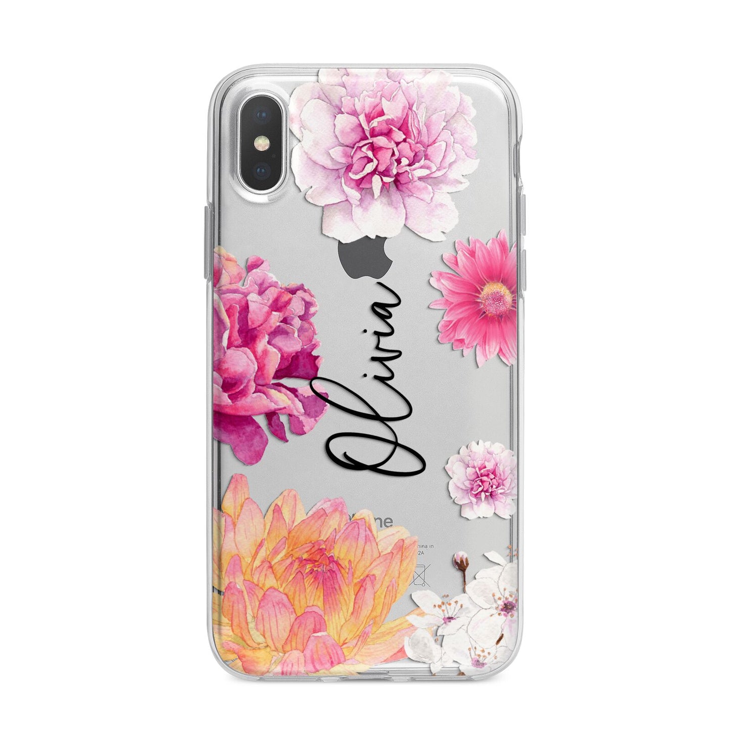 Personalised Dahlia Pink iPhone X Bumper Case on Silver iPhone Alternative Image 1