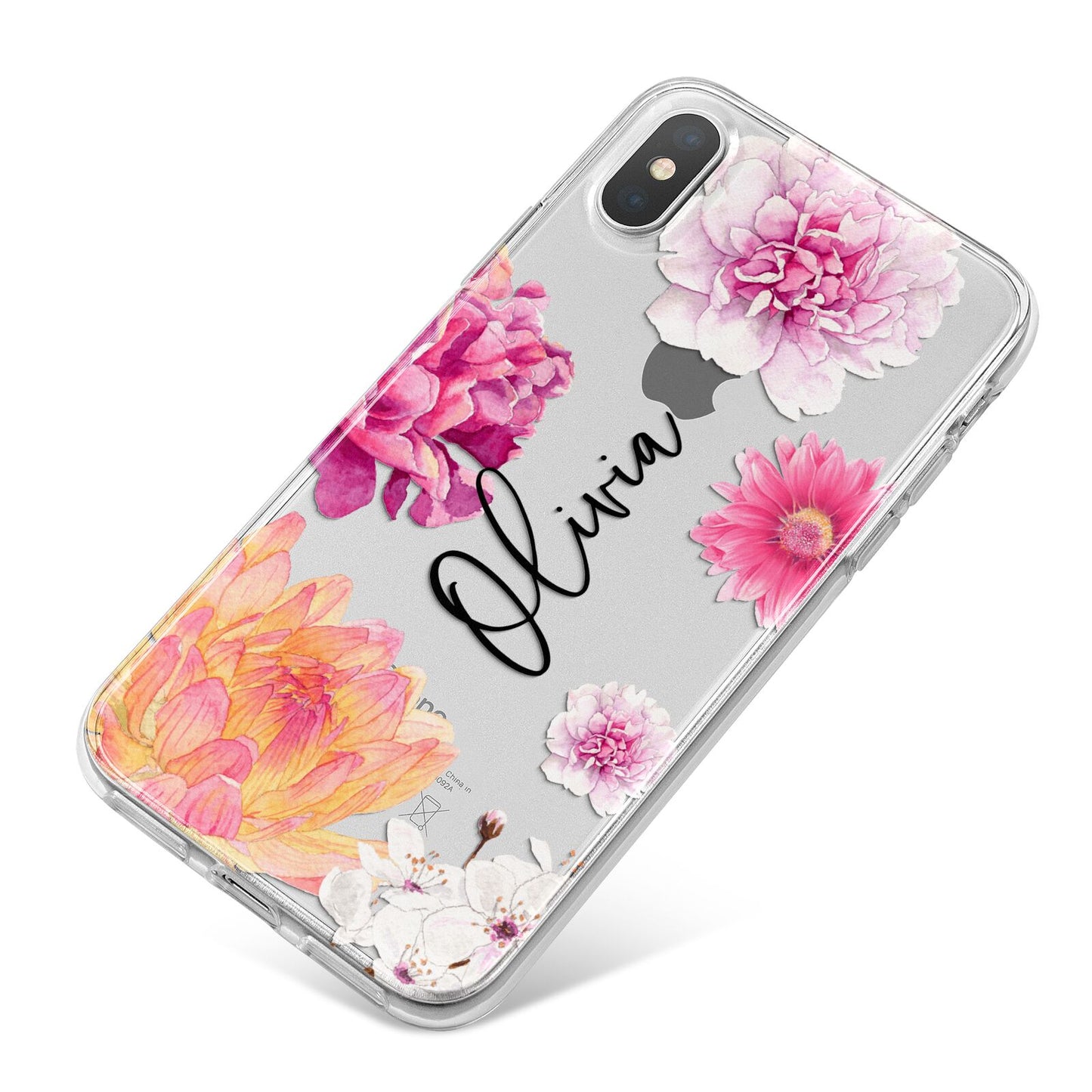 Personalised Dahlia Pink iPhone X Bumper Case on Silver iPhone