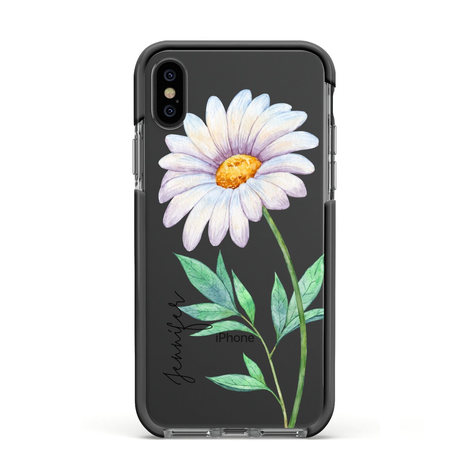 Personalised Daisies Apple iPhone Xs Impact Case Black Edge on Black Phone