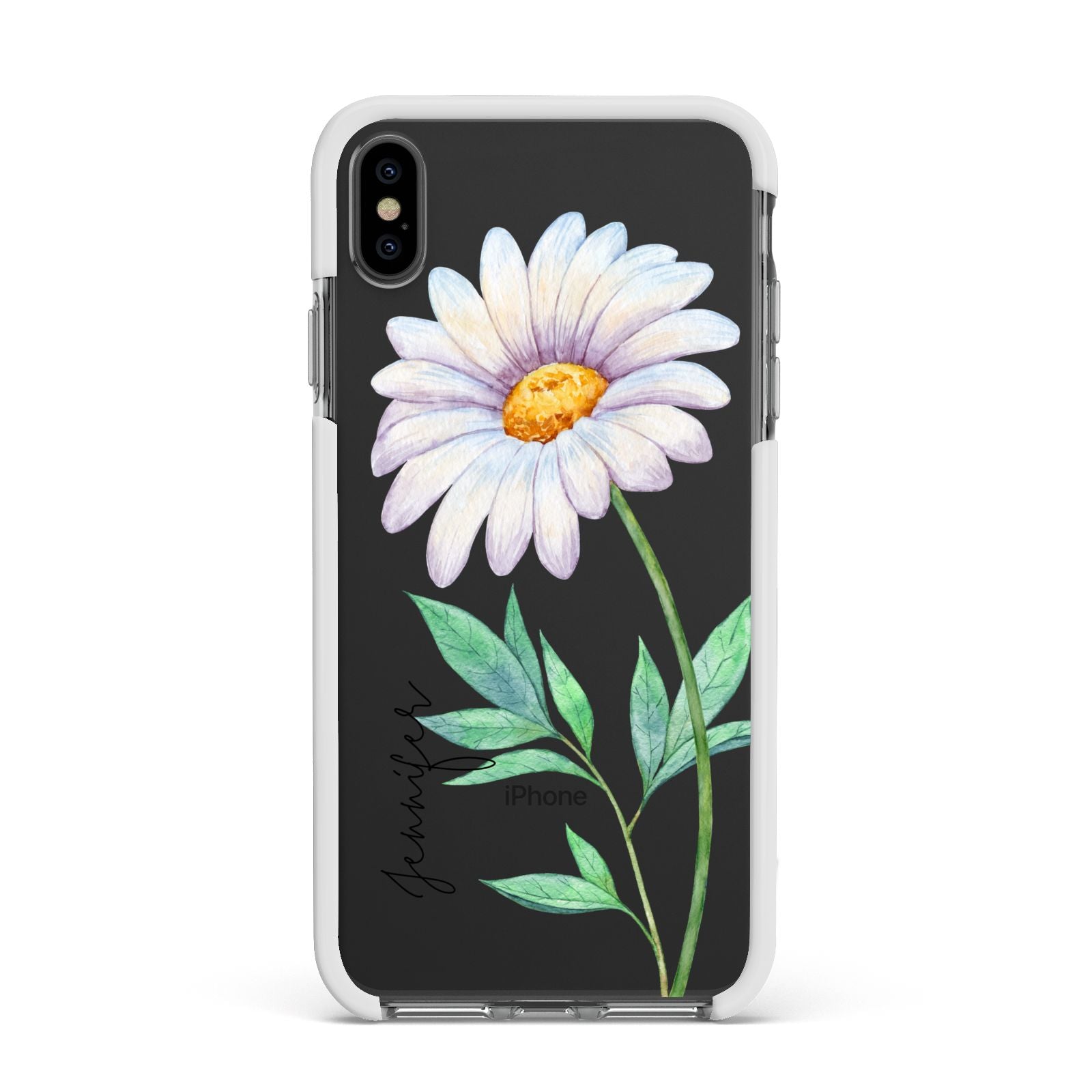 Personalised Daisies Apple iPhone Xs Max Impact Case White Edge on Black Phone