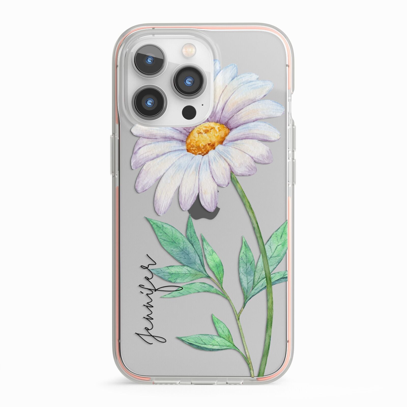 Personalised Daisies iPhone 13 Pro TPU Impact Case with Pink Edges