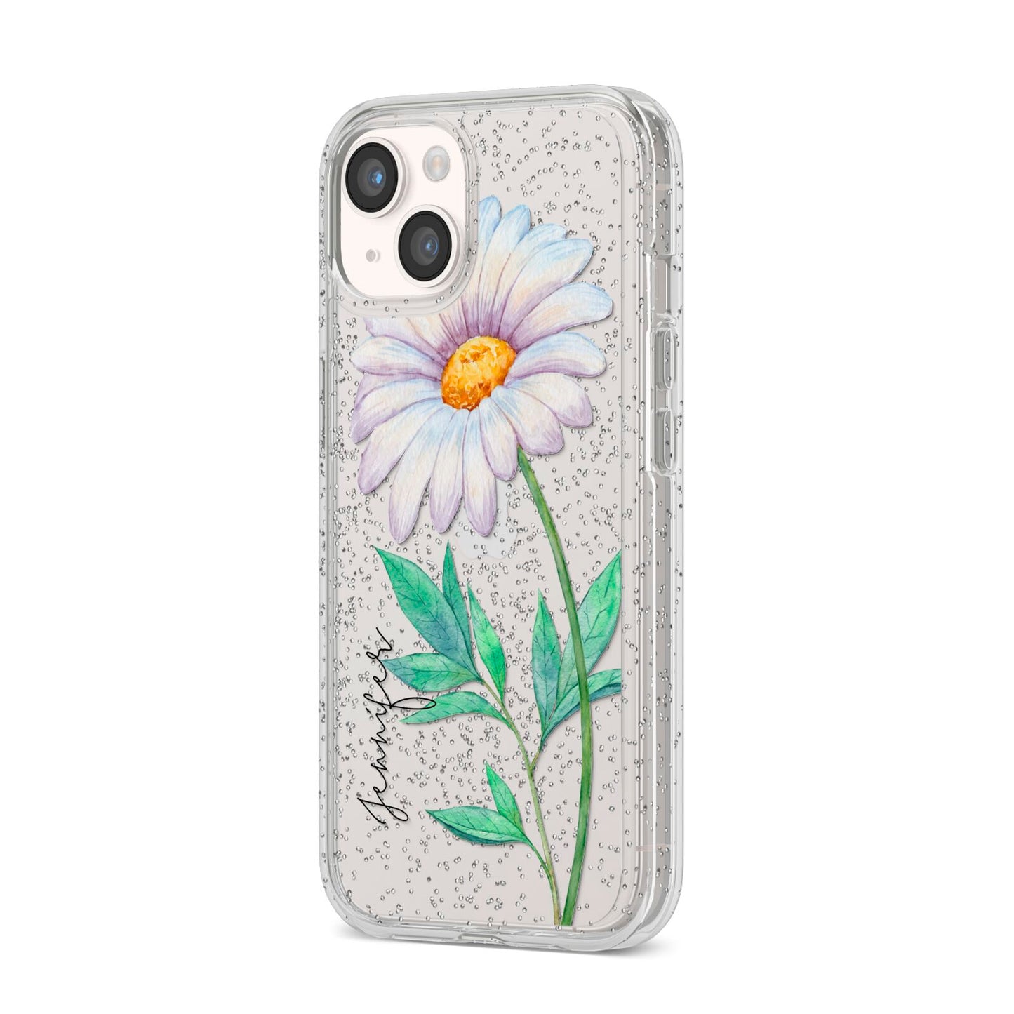 Personalised Daisies iPhone 14 Glitter Tough Case Starlight Angled Image