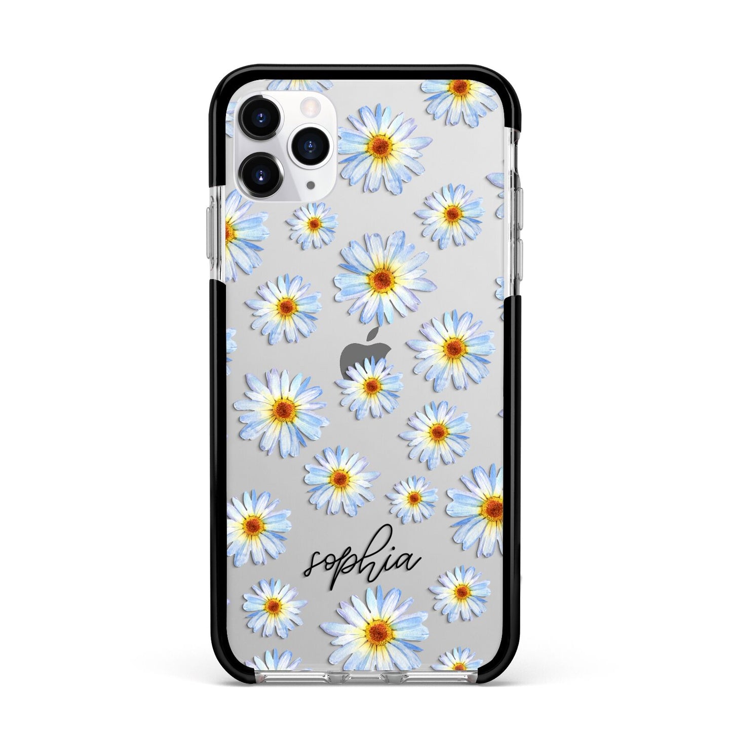Personalised Daisy Apple iPhone 11 Pro Max in Silver with Black Impact Case