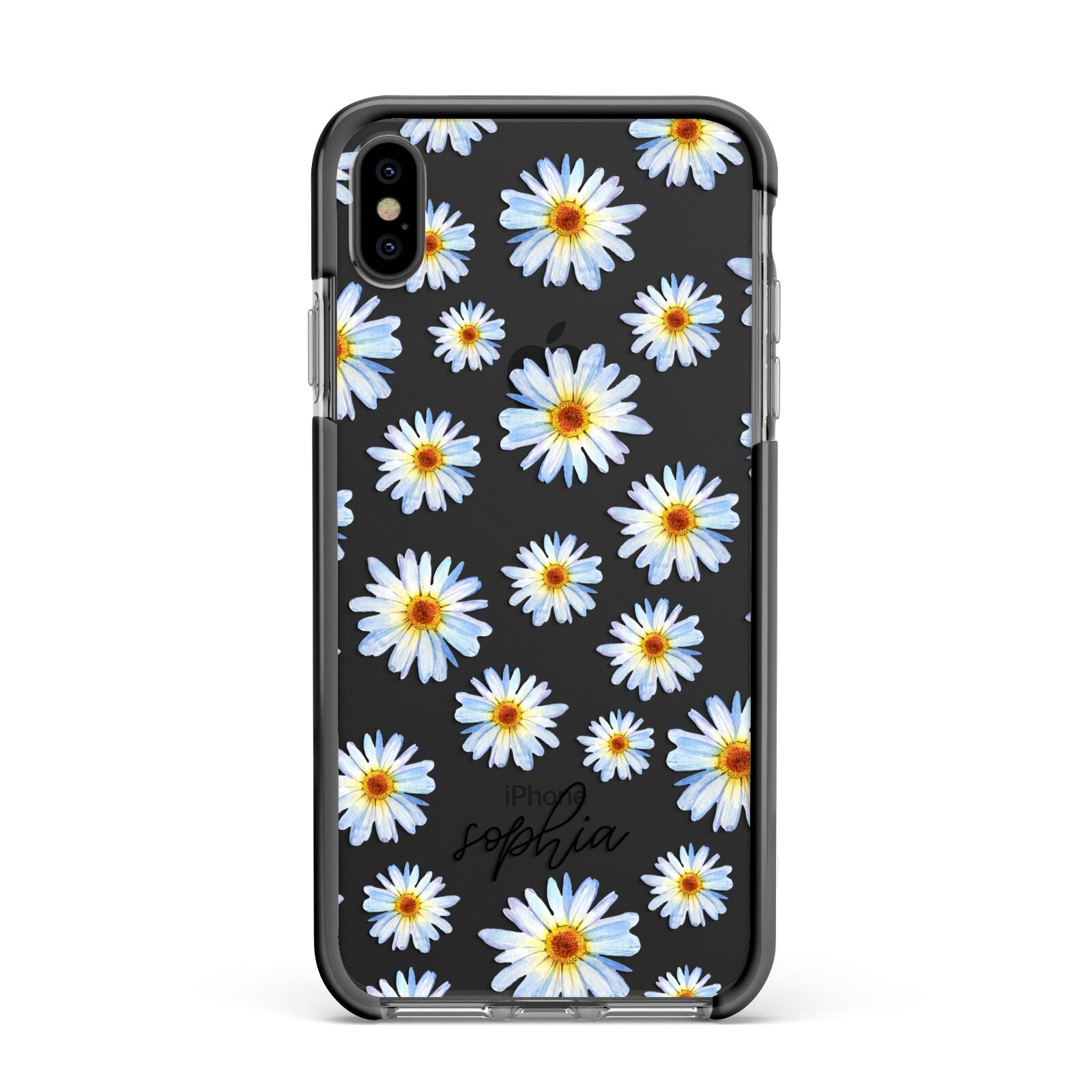 Personalised Daisy Apple iPhone Xs Max Impact Case Black Edge on Black Phone